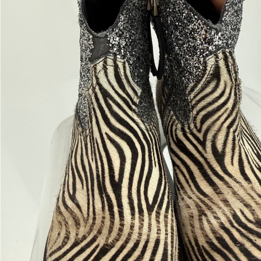 Golden Goose Ankle Western Zip Boots Bootie Zebra Ponyhair Zebra Glitter Size 37 - Picture 7 of 10
